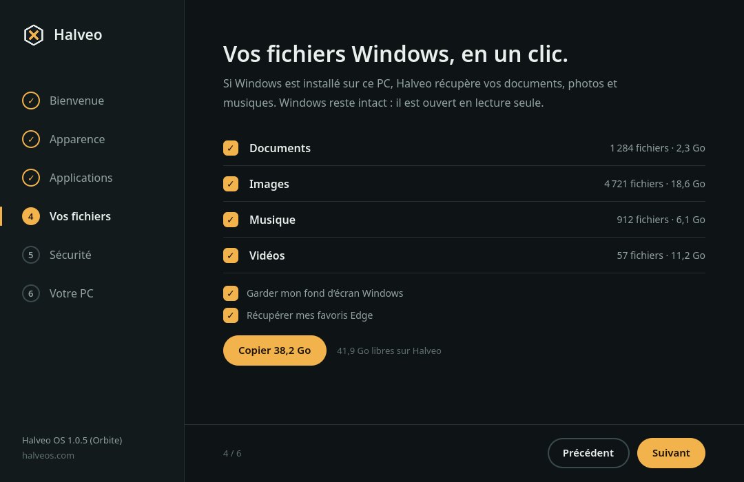 Halveo Bienvenue, récupération des fichiers d’un compte Windows